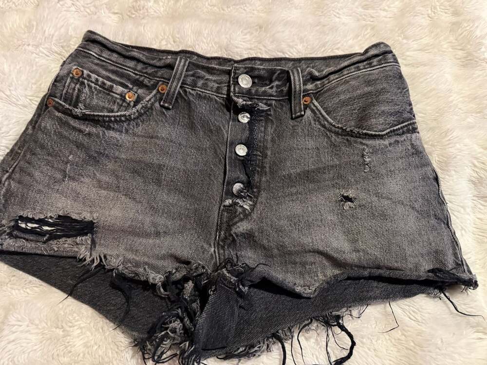 Levi's 501 Cutoff Denim Shorts Black Distressed size 27